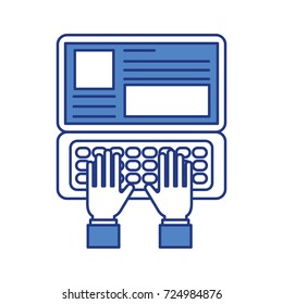 hand typing laptop working website page