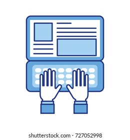 hand typing laptop working website page