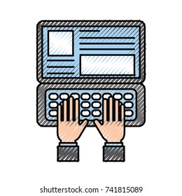 hand typing laptop working website page