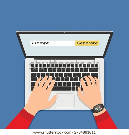 Hand typing on keyboard, generating AI prompt. Generative AI prompt technology with artificial intelligence and machine learning vector illustration