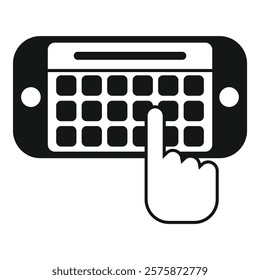 Hand typing on a smartphone keyboard, in black and white