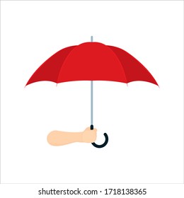 Hand With Umbrella. Male Hand Holding Red Umbrella Vector Illustration. Insurance And Safety Concept Metaphor. Part Of Set.