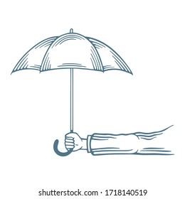 Hand With Umbrella. Male Hand Holding Umbrella Sketch Drawing Vector Illustration. Insurance And Safety Hand Drawn Concept Metaphor. Part Of Set.