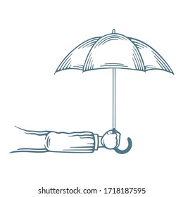 Hand With Umbrella. Male Hand Holding Umbrella Sketch Drawing Vector Illustration. Insurance And Safety Hand Drawn Concept Metaphor. Part Of Set.