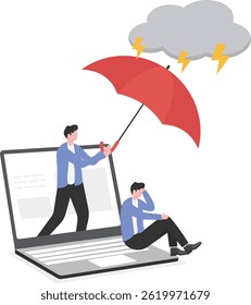 Hand with umbrella protecting business People

