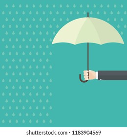 Hand with umbrella rain protection with copy space