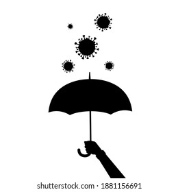 Hand mit Regenschirm. Schutz vor Viren. Vektor-Flachdesign einzeln auf Weiß