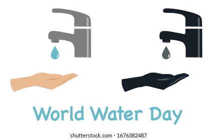 A hand is under the water tap waiting for a drop. Concept about saving water in World Water Day.