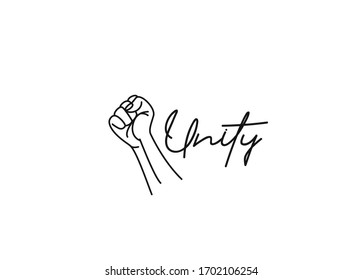 Hand with Unity Calligraphic line art Text shopping poster vector illustration Design.