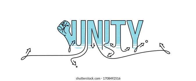 Hand with Unity Calligraphic line art Text shopping poster vector illustration Design.