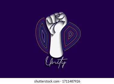 Hand with Unity Calligraphic line art Text shopping poster vector illustration Design.