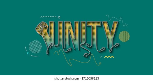 Hand with Unity Calligraphic line art Text shopping poster vector illustration Design.