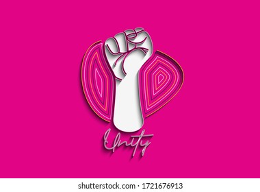 Hand with Unity Calligraphic line art Text shopping poster vector illustration Design.