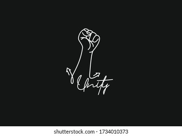 Hand mit Unity Calligraphic line art Text Shopping Poster Vektorgrafik Design.