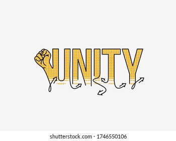 Hand with Unity Calligraphic line art Text shopping poster vector illustration Design.