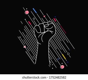 Hand with Unity Calligraphic line art Text shopping poster vector illustration Design.