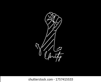 Hand with Unity Calligraphic line art Text shopping poster vector illustration Design.