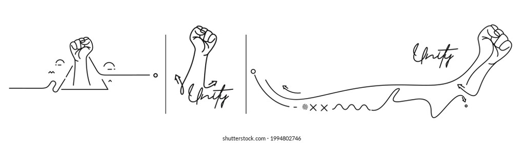Hand with Unity Calligraphic line art Text shopping poster vector illustration Design.