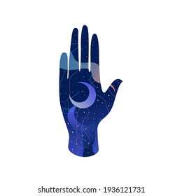 Hand of the univese with moon. Vector illustration.