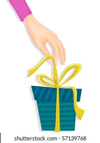 Hand Unwrapping Gift - Vector