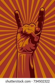 Hand Up. Rock & Roll Poster in Retro style Illustration.