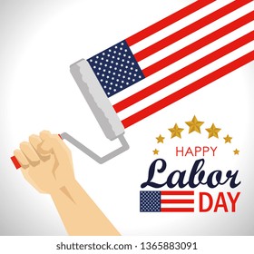 hand with usa flag in the roller to labor day