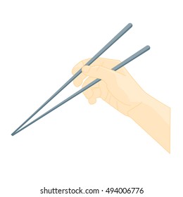 Hand Use Chopsticks. Oriental Cuisinefor Menu Restaurants Eastern Food. Vector of Two Chopstick and Hand illustration