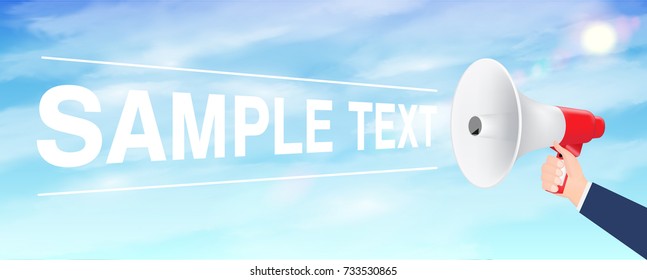 hand use megaphone speaking with  sky background