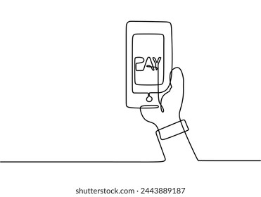 hand use Online debit card. Internet banking one line drawing.