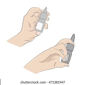 hand used medical nasal spray. vector illustration