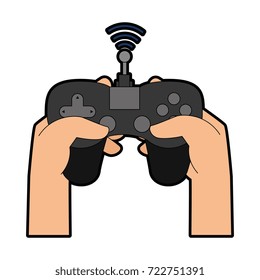 hand user with drone remote control icon