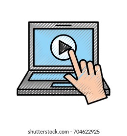 hand user laptop with media player isolated icon