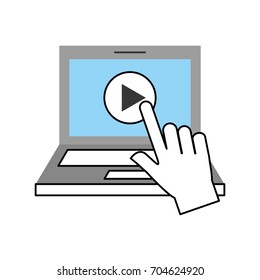hand user laptop with media player isolated icon
