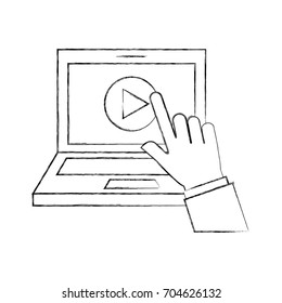 hand user laptop with media player isolated icon