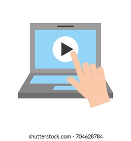 hand user laptop with media player isolated icon