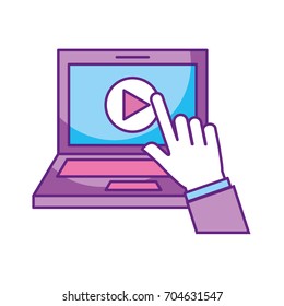 hand user laptop with media player isolated icon