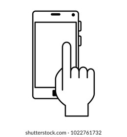 hand user with smartphone device isolated icon