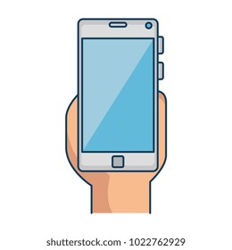 hand user with smartphone device isolated icon