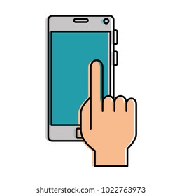 hand user with smartphone device isolated icon
