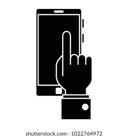 hand user with smartphone device isolated icon