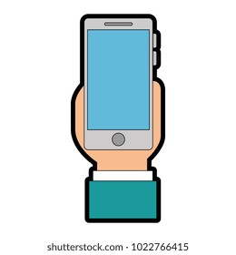 hand user with smartphone device isolated icon