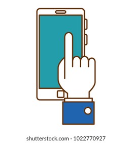 hand user with smartphone device isolated icon