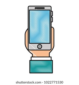 hand user with smartphone device isolated icon