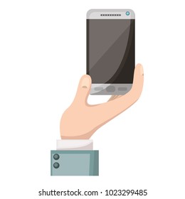 hand user with smartphone device isolated icon