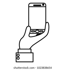 hand user with smartphone device isolated icon