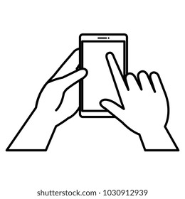 hand user with smartphone device isolated icon