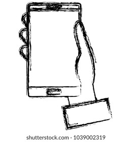 hand user with smartphone device isolated icon