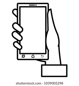 hand user with smartphone device isolated icon