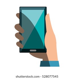 hand user with smartphone device isolated icon