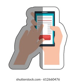 hand user with smartphone device isolated icon